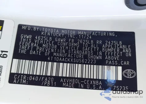 2025 Toyota Camry Le from USA, damaged, VIN 4T1DAACKXSU562223